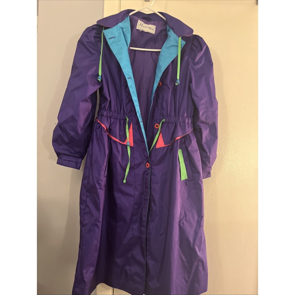 Vintage Rothschild Jacket Girls 8? Neon Purple Button Front Rain Coat 90s Long